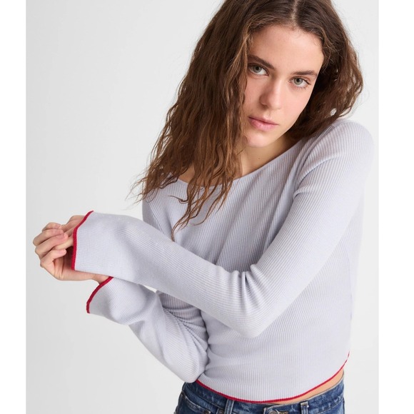 Madewell Sweaters - NWT Madewell Flared-Sleeve Boatneck Sweater Merino Wool-Silk Blend Blue Red XL